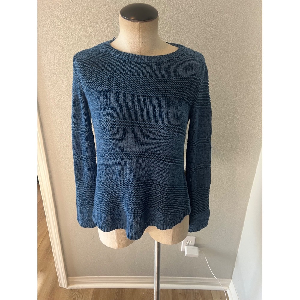 Style & Co Women XS Blue Textured Knit Crew Neck Pullover Sweater Long Sleeve